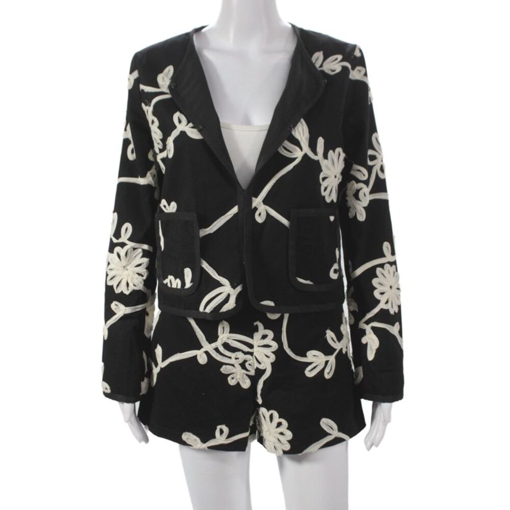 Jovonna London Womens Floral Cotton Blazer Set Black Long Sleeve Size M